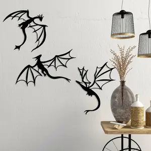 3-piece set of dragon shaped metal wall art, vintage wall art, dragon enthusiast gift, legendary cave fantasy art, metal murals for indoor and outdoor home balcony decoration, elegant hanging decorations, housewarming gift, men's exclusive gift