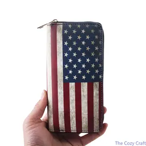 4th Of July Independence Day Patriotic Vintage Distressed American Flag PU Leather Long Wallet Digital Print Clutch Purse Trendy Daily Holiday Party Accessory summerwins
