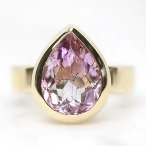Carter Ring with a 4.29 Carat Pear Melody Quartz in 14k Yellow Gold - Ready to Size and Ship