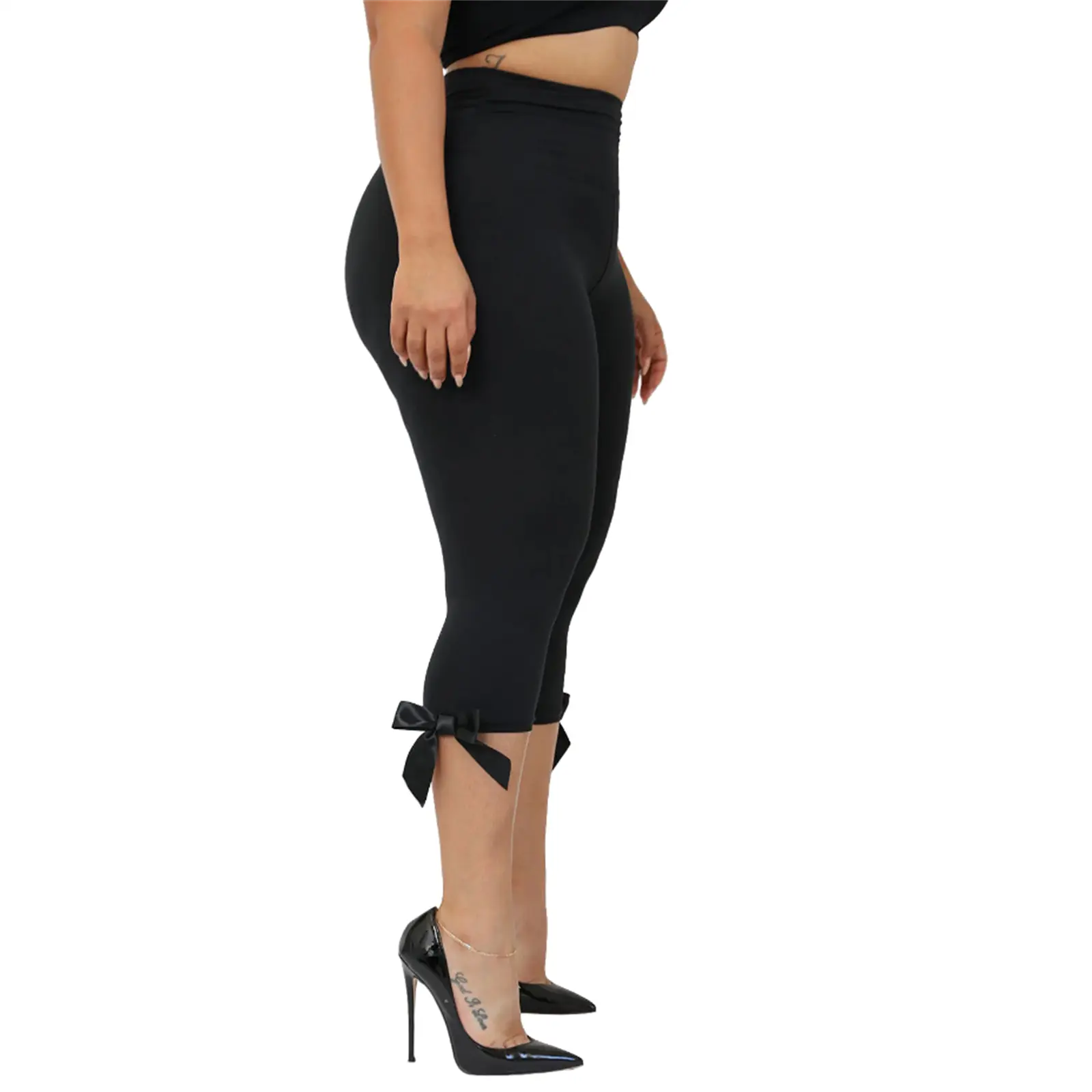 Women Skinny Capri Leggings Bow Tie Up Knee Length Capris Pants Sexy StretchyFit Cropped Trousers Party Streetwear