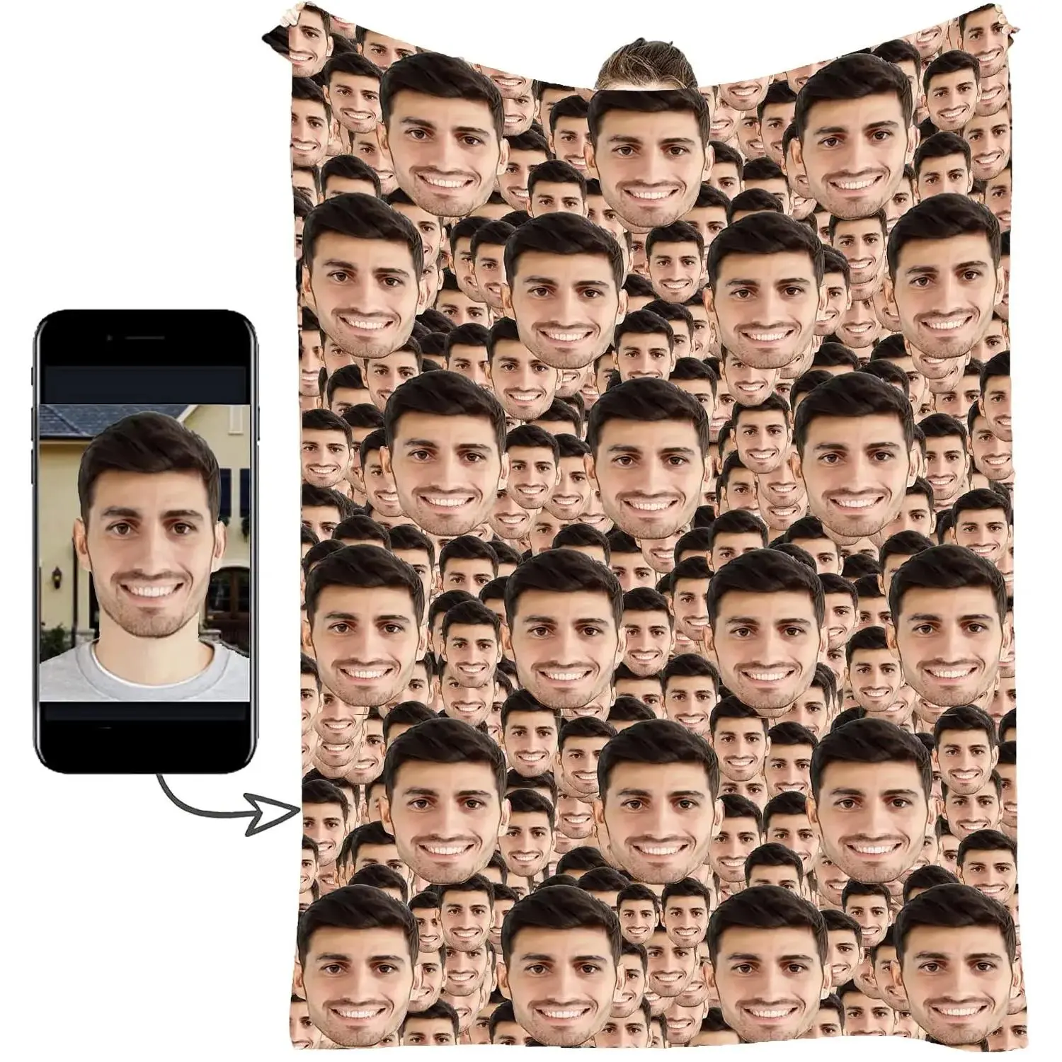 Custom Photo Face Collage Flannel Blanket, Personalized "Your Face Everywhere" Throw Blanket, Funny Custom Face Blanket, Hilarious Sentimental Gift