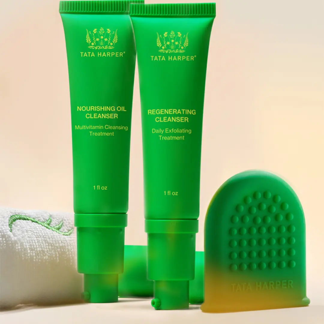 Tata Harper TikTok Exclusive Double Cleansing Travel Duo + Free Silicone Glove | Travel Skincare Set | Natural Skincare