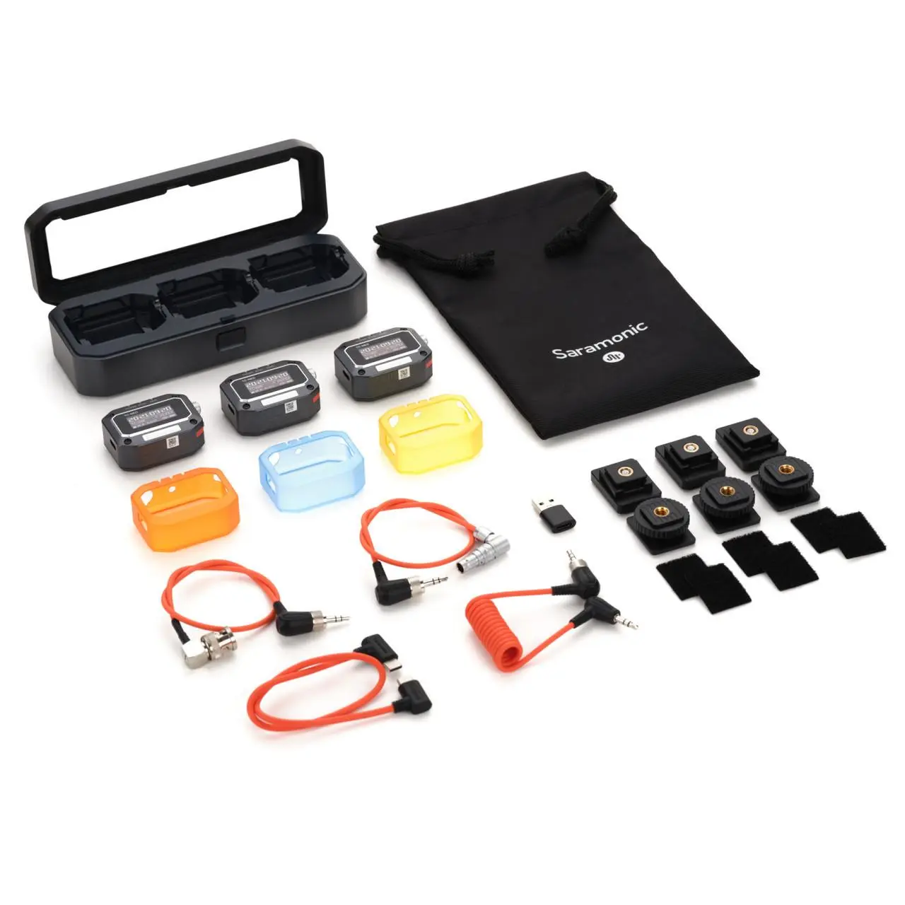Saramonic TC-NEO Kit | Timecode Generator 3-Pack w/ Charging Case, 3.5mm TRS, 5-Pin LEMO & BNC Output Cables