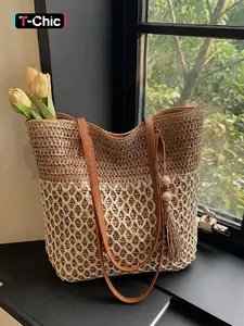 Spring Summer New Handwoven Tote Bag, Handcrafted Bag, Portable & Versatile Design, Perfect for Daily Use, Beach Vacations, Travel Adventures