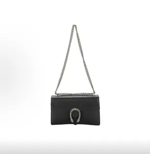Pre-owned GUCCI Dionysus Medium Solid Black Diamond Buckle Handbag, Shoulder & Crossbody Bag