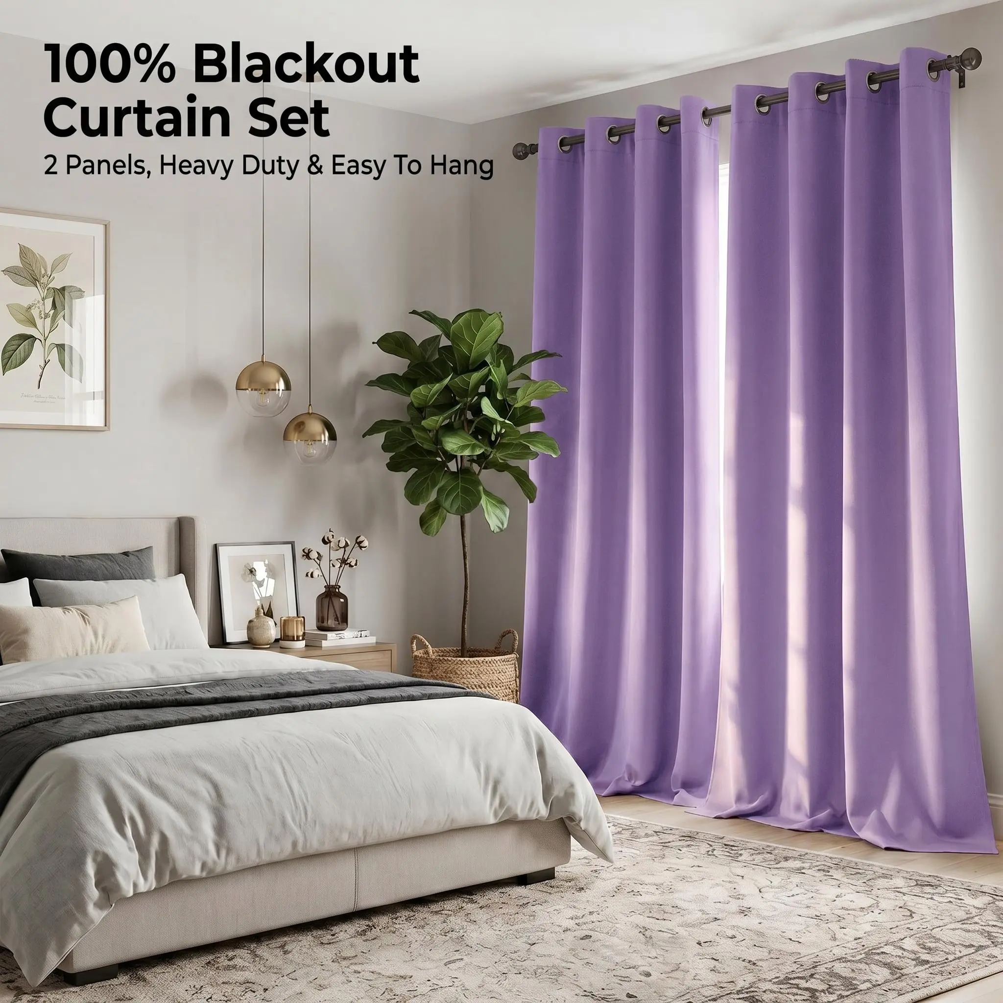 Heavy Blackout Curtains 2-Panel Set (52x84 in) - Grommet Quick Hang Blackout Window Cover Drapes, Thick Thermal Insulated Noise Dampening Stretch Wrinkle Resistant Solid Panels, Bedroom Decor for Minimalist Home QF222