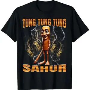 😂🌙 [100% Cotton][Graphic Tee] Vintage Italian Brainrot "Tung Tung Tung Sahur" T-Shirt – Funny Viral Meme Graphic Tee, Unisex Casual Cotton Shirt, Trendy Streetwear Top, Lightweight Summer Wear, Gift for Men Women Teens, Birthday & Holiday Outfit