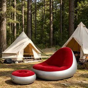 Indoor Outdoor Plush Inflatable Lounge Sofa, Foldable Portable Recliner with Footrest, Soft Durable Construction for Living Room Bedroom Patio Camping Use