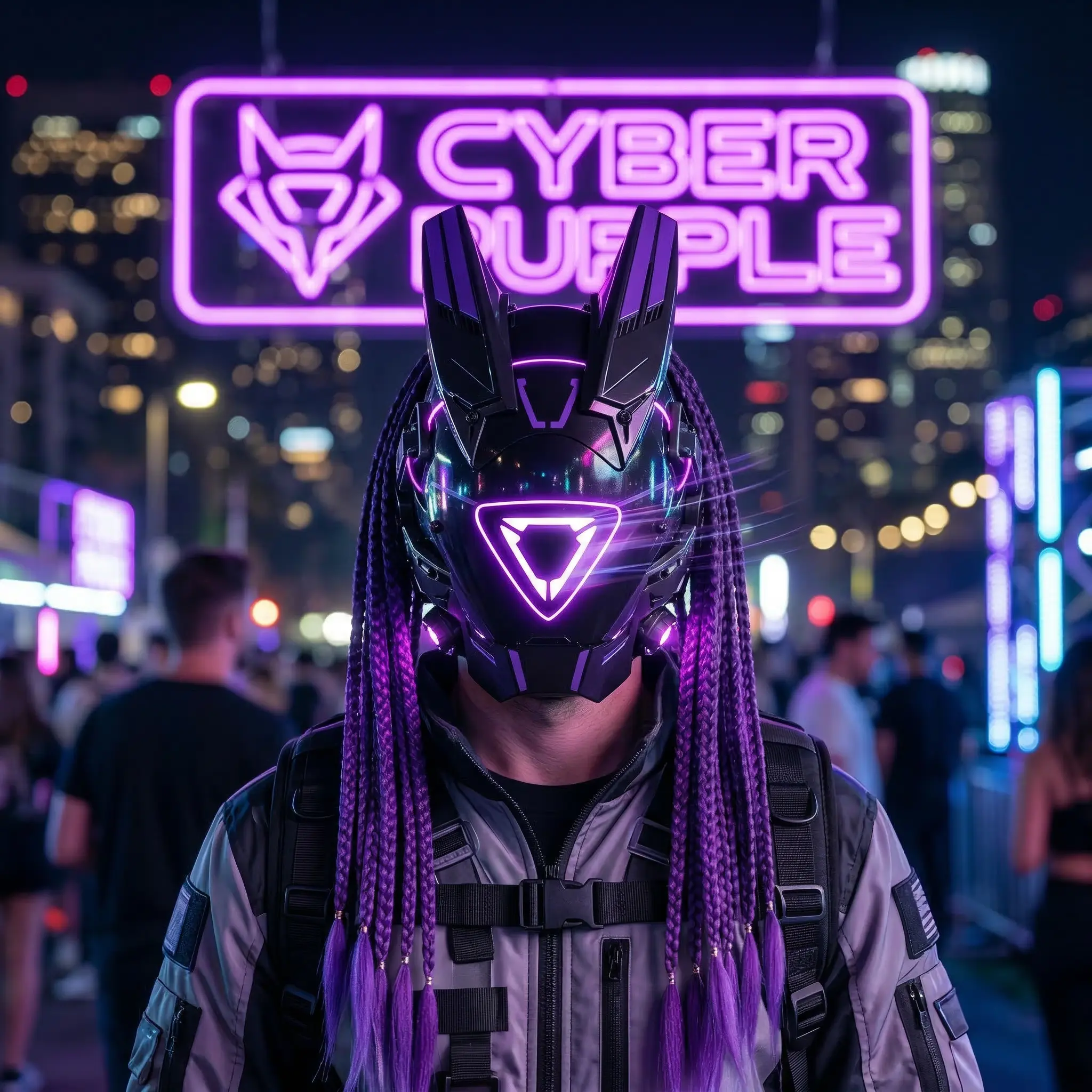 Cyberpunk LED Light-Up Mask with Braids, Futuristic Full-Face Mechanical Glow Helmet, 3-Color Neon Techwear Accessory for Adult Halloween Cosplay