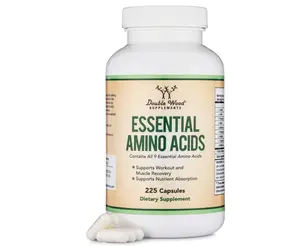 Essential Amino Acids - 1 Gram Per Serving Powder Blend of All 9 Essential Aminos (EAA) and All Branched-Chain Aminos (BCAAs) (Leucine, Isoleucine, Valine) 225 Capsules, Gluten Free by Double Wood