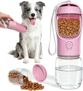 Dog Water Bottle, Portable Water Bottle with Food Container for Dogs Cat Pet Hiking Walking Travel Camping, Leak-Proof Dog Water Bowl Dispenser with Feeder.