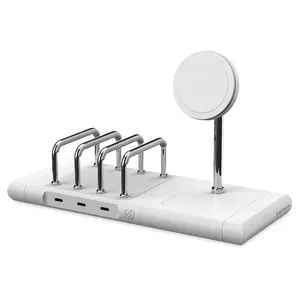 Scosche BaseLynx® 2.0 Kit 2-in-1 Charging Stand with MagSafe Adjustable Viewing Angle Vertical Multi-Device Station 3 Cables Included for iPhone AirPods - Lightning