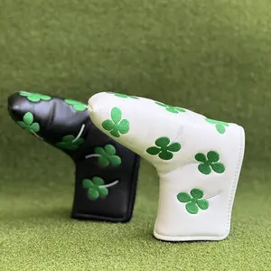 Four-Leaf Clover Golf Club Protector Cover, Elegant Embroidered Design, Classic Style, Golf Accessories, Suitable for Straight Push Putter