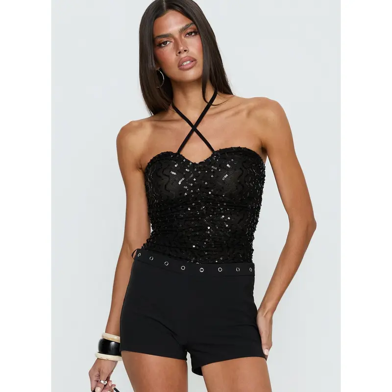 slim fit dress slacks Sequin Bodysuit | Silver