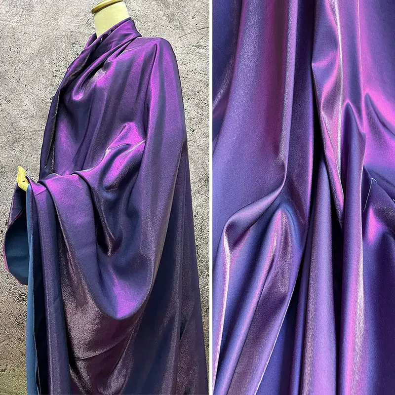 Purple Metallic Shiny Satin Fabric - Silky-Smooth Cloth for Evening Gowns, Wedding Dresses