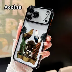 Phone Case for iPhone 17 16 Pro Max 15 Plus 14 13 12 11 E Air Roosters and Emblem Pattern Premium Plated Cover Casing Clear Protective Four Corners Air Cushion Anti-drop