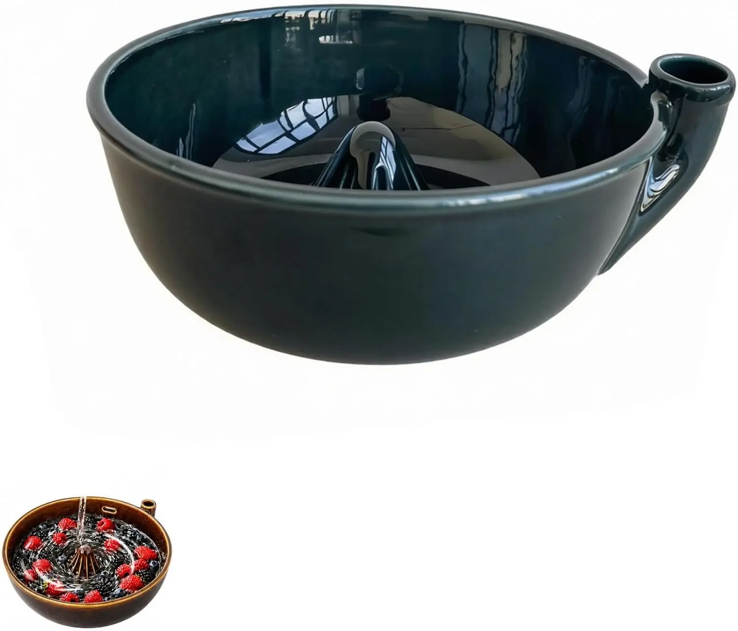 Green Ceramic Berry Colander with Holes, Swirling Fruit Washing Bowl, Multi-use Strawberry & Vegetable Drain Washer Basket, Kitchen Counter Fruit Cleaning Holder