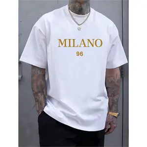 Men's Gold Foil Milano Print T-Shirt – Cotton Short Sleeve Crew Neck Tee, Summer Fashion Streetwear, Breathable Casual Gym Top, Unisex Gift for Him   Soft Shortsleeve Tropical White Menswear Classic