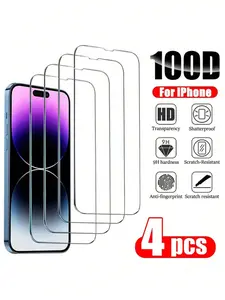 4Pcs Tempered Glass Compatible With Iphone 14 13 12 16 15 Pro Max Screen Protector,Clear Anti-Fingerprint, Anti-Scratch