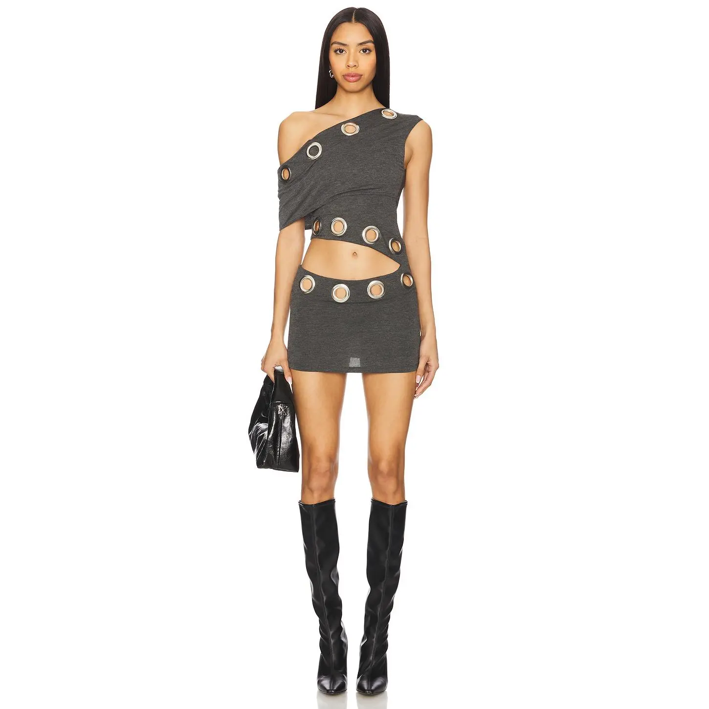 Jaded London Asymmetric Eyelet Dress in Dark Grey Jaded London Asymmetric Eyelet Dress in Dark Grey