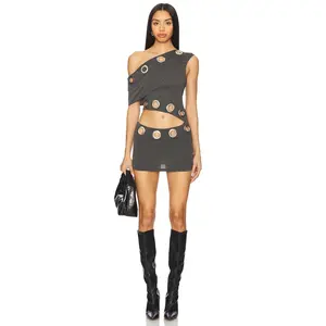 Jaded London Asymmetric Eyelet Dress in Dark Grey