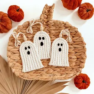 Macrame Ghost Car Charm - Rear View Mirror Hanger for Vehicle - Essential Oil Diffuser & Air Freshener - Boho Halloween Accessories