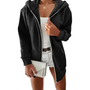 Yousify Women Casual Full Zip Up Plush Hoodie Comfy Loose Solid Sweatshirt Long Sleeve Jacket with Pockets