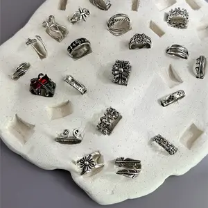 Grunge Adjust Ring - 5&10 Mystery Ring Pack in Gold or Silver Plated, Chunky, Rock, Feather, Fleur-de-lis, Gothic, Women Punk Style, Y2K Vintage