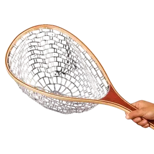 1pc Fly Fishing Landing Net, Wooden Frame, Rubber Net Bag, Catch And Release Net