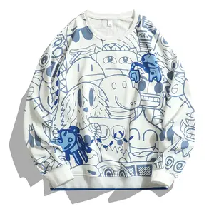 Streetwear Full Print Graffiti Sweatshirt Fun Cartoon Pattern Crew Neck Casual Couple Style Top Streetwear Full Print Graffiti Sweatshirt Fun Cartoon Pattern Crew Neck Casual Couple Style Top