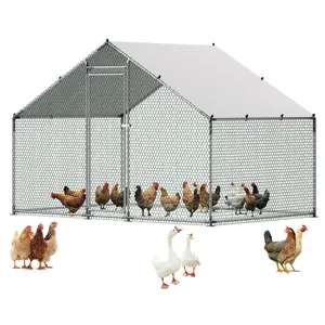 VEVOR Metal Chicken Coop, 9.8x6.5x6.5ft Large Walk-in Chicken Runs with Cover, Spire Roof Hen House Enclosure with Security Lock, Outdoor Duck Rabbit Cage Poultry Pen for Backyard, Farm, Yard