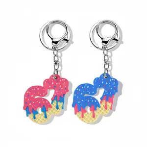 67 Keychain Set with Vibrant Ice Cream Design Numbers 6 & 7 Shaped Keychains for Backpacks Keys and Everyday Items