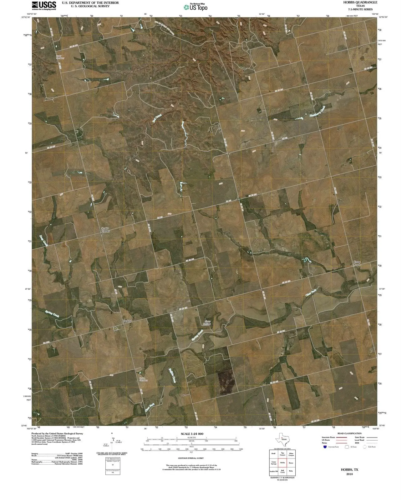 Hobbs Texas USGS Topographic Quadrangle Map, 2012, 1:24000