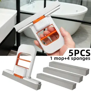 [Mini Floor Mop Set] 5pcs per set, 1 mop+4 replacement sponge heads, mini floor, suitable for both dry and wet use, suitable for kitchen, living room, bathroom, car glass