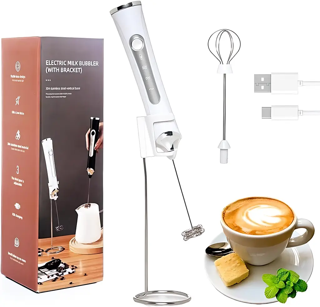 USB Rechargeable Handheld Electric Whisk 3 Speed Ajustable Foam Maker Coffee Hand Mixer For Coffee & Hot Chocolate Cordless Milk Frother Wand Blender
