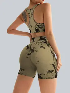 Two-Piece Set Women's Tie Dye Print Sports Bra & High Waist Shorts Set Casual Breathable Comfortable Two-piece Set for Yoga Gym Workout Running, Ladies Summer Sportswear Activewear Clothing