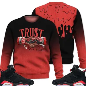 Retro 6 Infrared Outfits, Black Infrared 6s Ugly Sweater, Snake Trust No One Outfits Streetwear Unisex Sneaker Matching Shirts