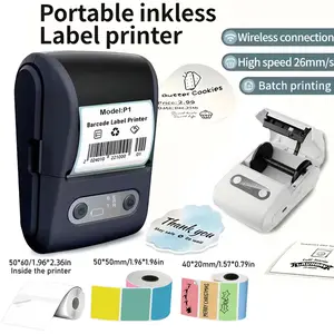 Portable Wireless Thermal Label Printer, 1 Roll Labels, 2 Rolls Color Labels, Compatible with iOS Android, Receipts Inventory Shipping Qr Code Printing