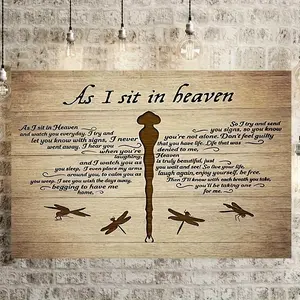 2D Flat 1pc Wooden Framed Canvas Painting Dragonfly As I Sit In Heaven Canvas Poster Memorial Gift for Whom In Heaven Print Painting for Office Bathroom Living Room Decor Inspirational Canvas Wall Art Decoration with Framed Ready to Hang Gift for Her Him