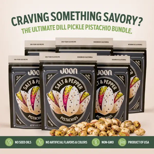 Joon Salt & Pepper Pistachios In Shell 6-Pack, Bold Black Pepper & Sea Salt Gourmet California Pistachios, 4.5 oz Each, Protein Crunchy Snack, No Seed Oils