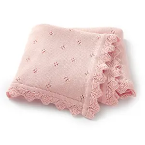 Mimixiong Baby Knitted Blanket Newborn  Hollow-out Design Swaddle Wrap Solid Color Crocheted Soft Comfortable Beautiful Blanket for Newborns Bedding Supplies