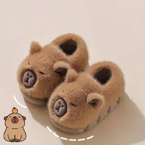 Adorable Capybara Plush Slippers for Youngsters, Soft Faux Fur, Non-Slip EVA Sole, Comfortable Indoor Slippers, Cartoon Design, Suitable for Boys and Girls, Cute Winter Shoes, Cartoon Animal Slippers, Soft Slippers, Lovely Slippers