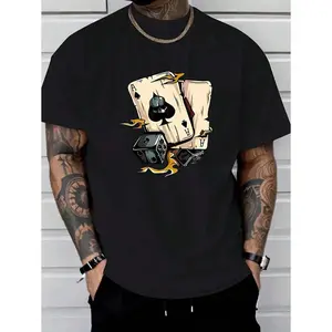 summer vacation outfits 1 pack Unisex Poker Dice Graphic Tee 200g Cotton Streetwear Skull Card Print T-Shirt for Men Women Casual Fit Quantity 1 Piece Top Black Grey Menswear Tshirt Crewneck Tropical Shortsleeve