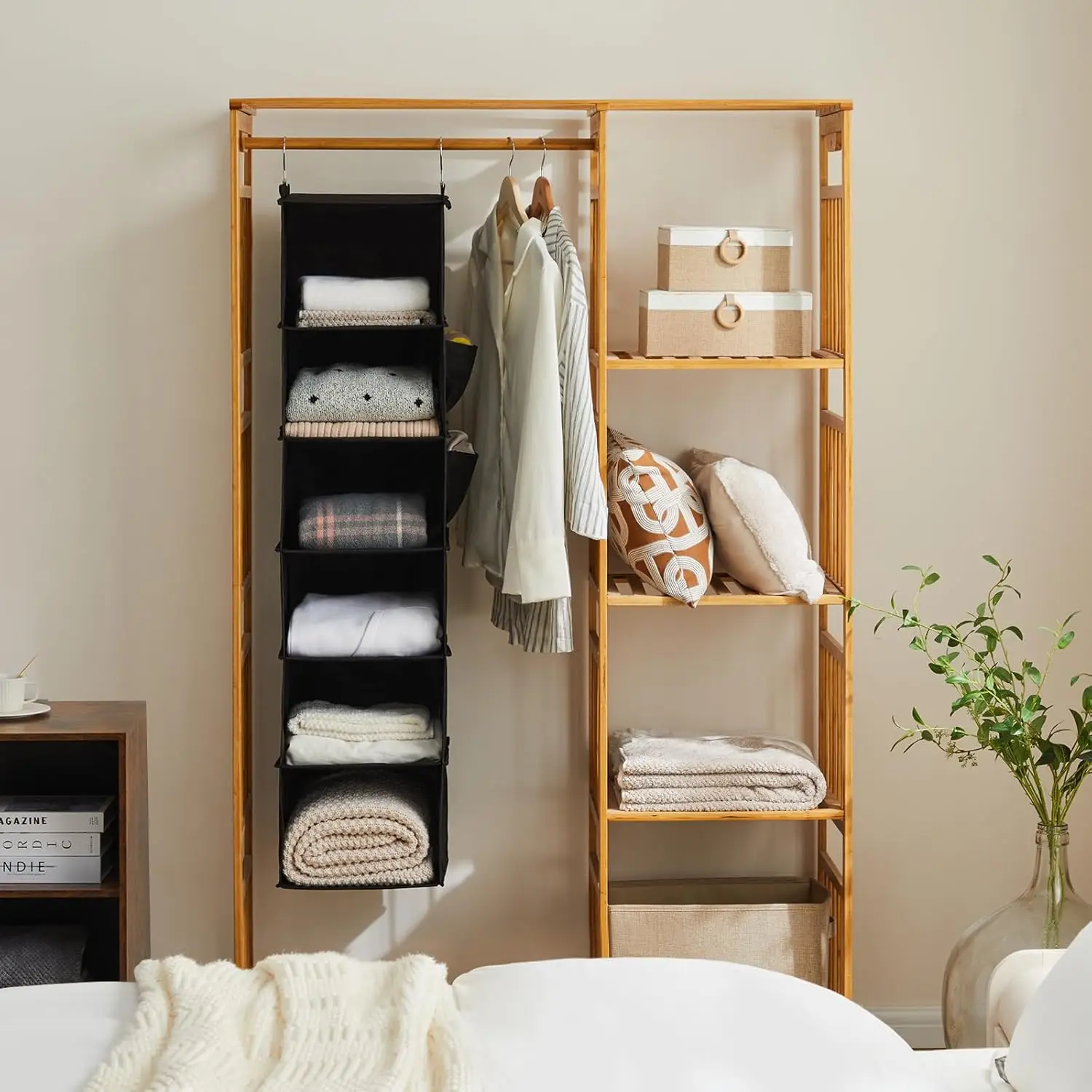 3-6 Layer Hanging Wardrobe Organizer Bag with 2 Strong Hooks, Foldable Clothes Storage with Side Pocket, Home Wardrobe Solution