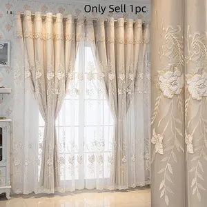 Floral Embroidery Curtain, 1 Count Modern Double Layer Curtain, Home Decorative Curtain for Living Room Bedroom, Window Drapes, Home Decoration Curtain