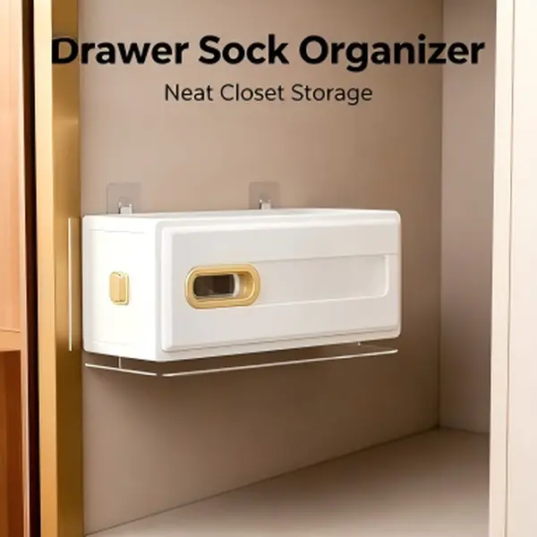 Self-Adhesive Wall Mount Organizer, Minimalist Hidden Storage Box for Socks, Underwear in Wardrobe or Cabinet