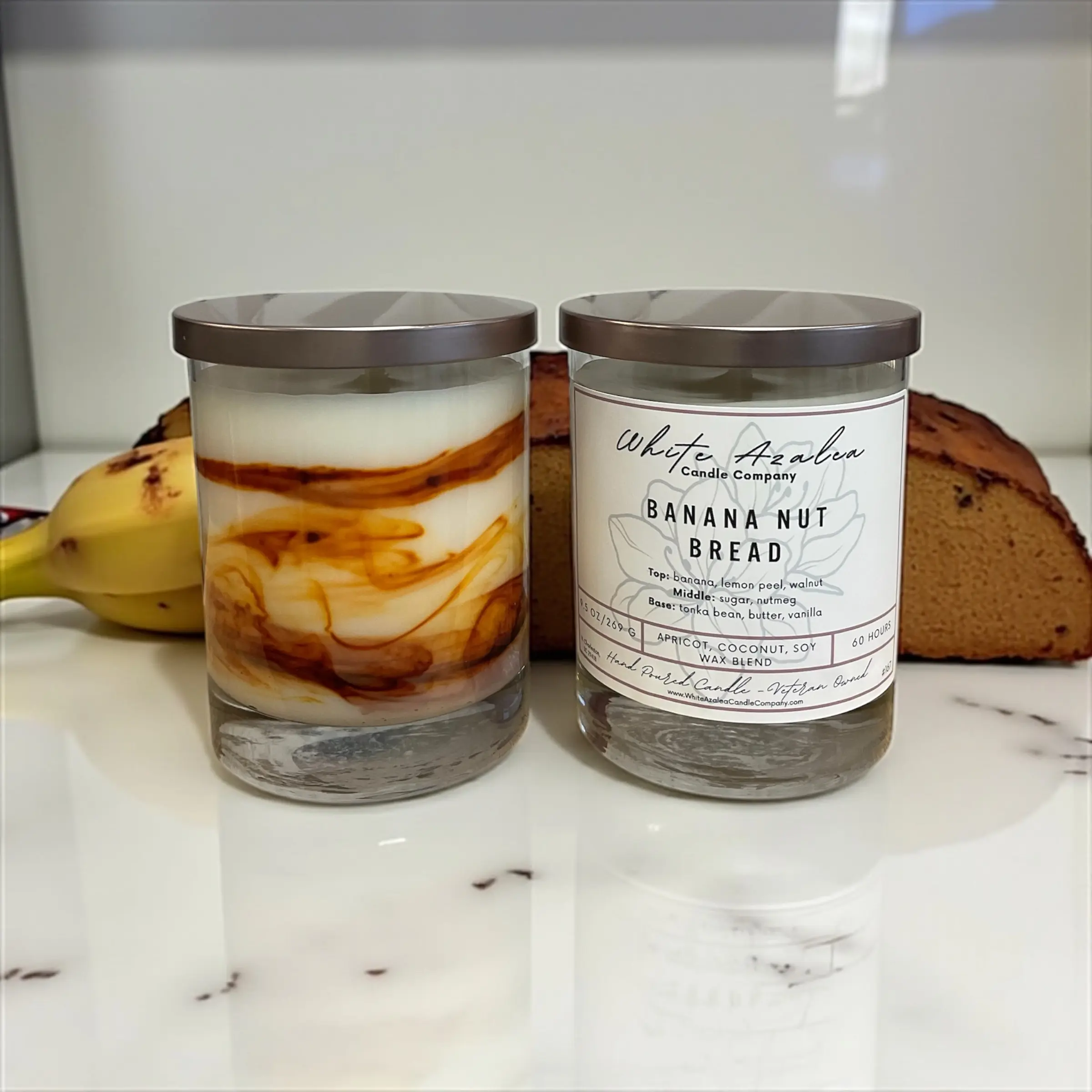 Banana Nut Bread - Soy Blend Candle - 60 Hour Burn Time - White Azalea Candle Company