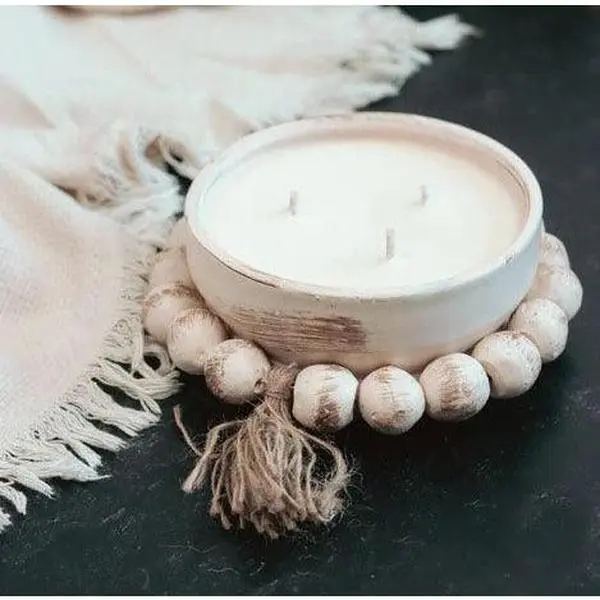 Orange Blossom - 3 Wick Handmade Beaded Pottery Soy Candle with Tassel