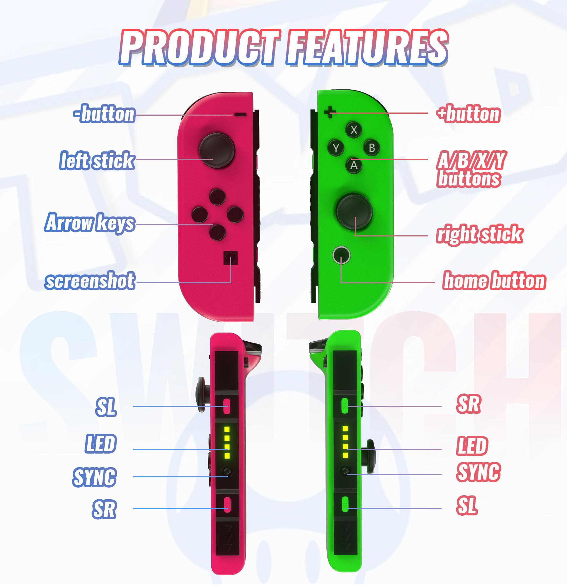 Switch Controller Set for Nintendo Switch 1/2/OLED/Lite Wireless Replacement Gamepad with Dual Vibration Motion Control 6-Axis Gyro & Wake-Up Function