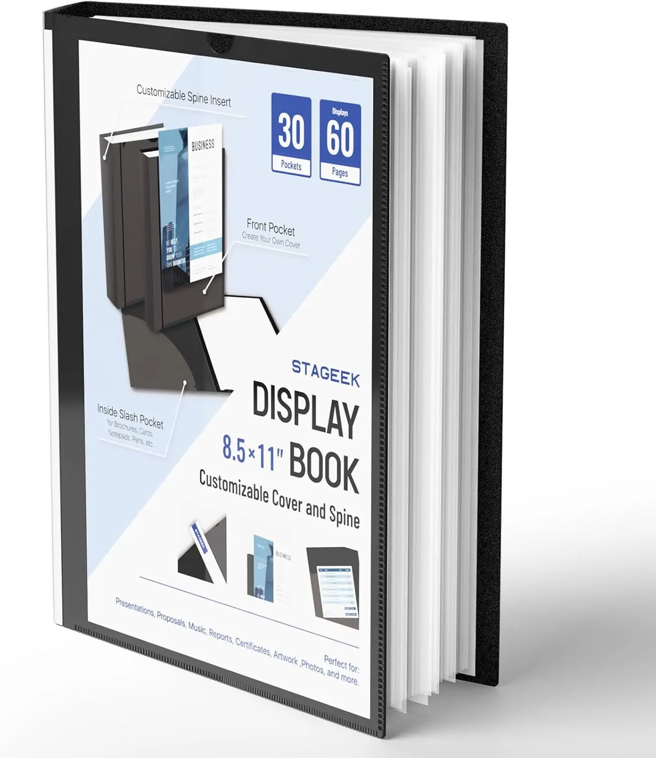 30-Pocket Portfolio Binder Display 60 Pages, 8.5x11 | Binder with Plastic Sleeves, Portfolio Folder with Clear Sheet Protectors, Presentation Book for Artwork Document Organize